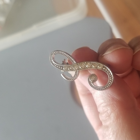 Monogram "J" Silver Tone with Rhinestones Brooch - Picture 2 of 3